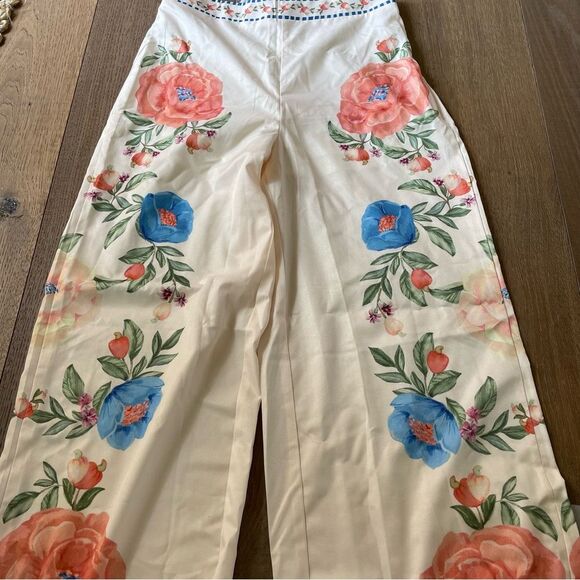 NWOT Shein Women's Boho Color Parrot, Tropical Flower Apricot Straight Pants - Picture 7 of 9